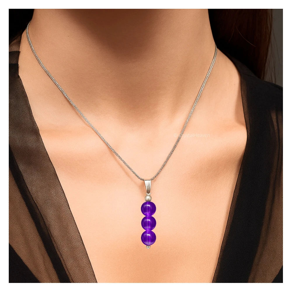 Amethyst Crystal Bead Necklace (Silver)