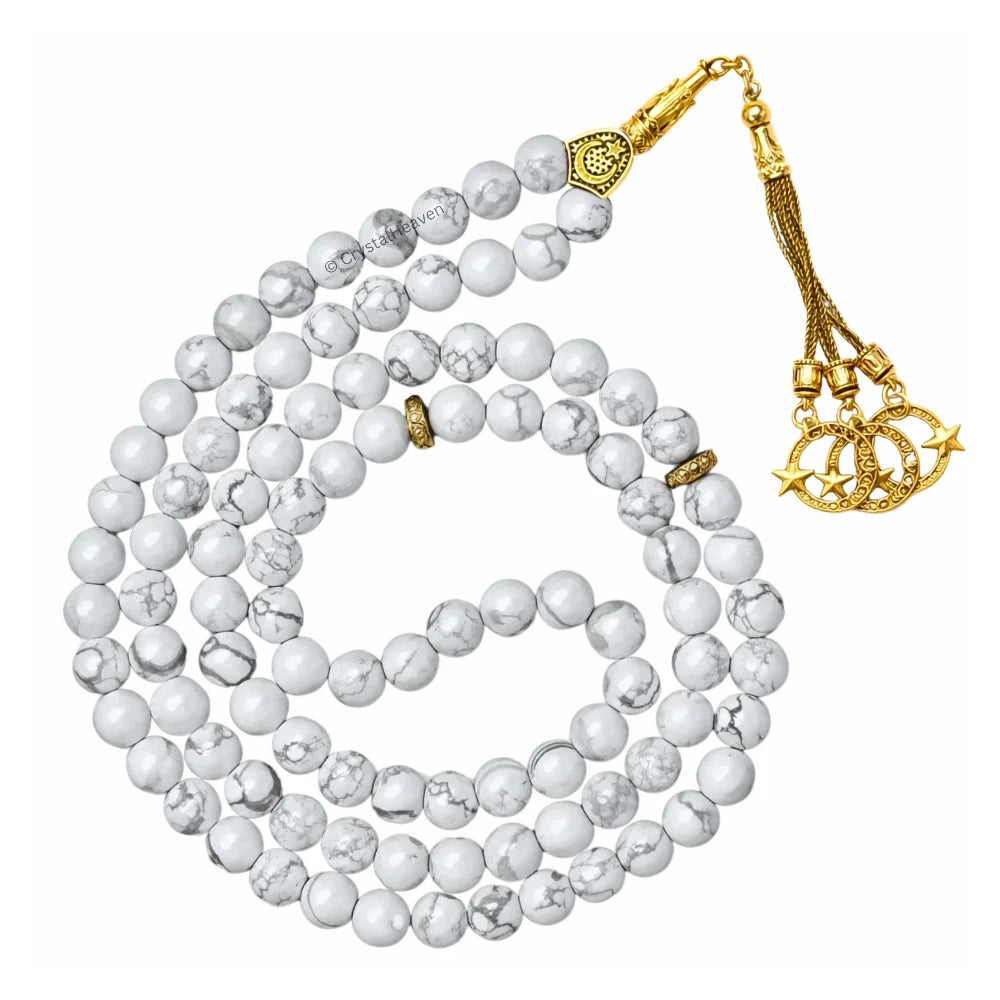 Howlite Crystal Tasbih (Gold)