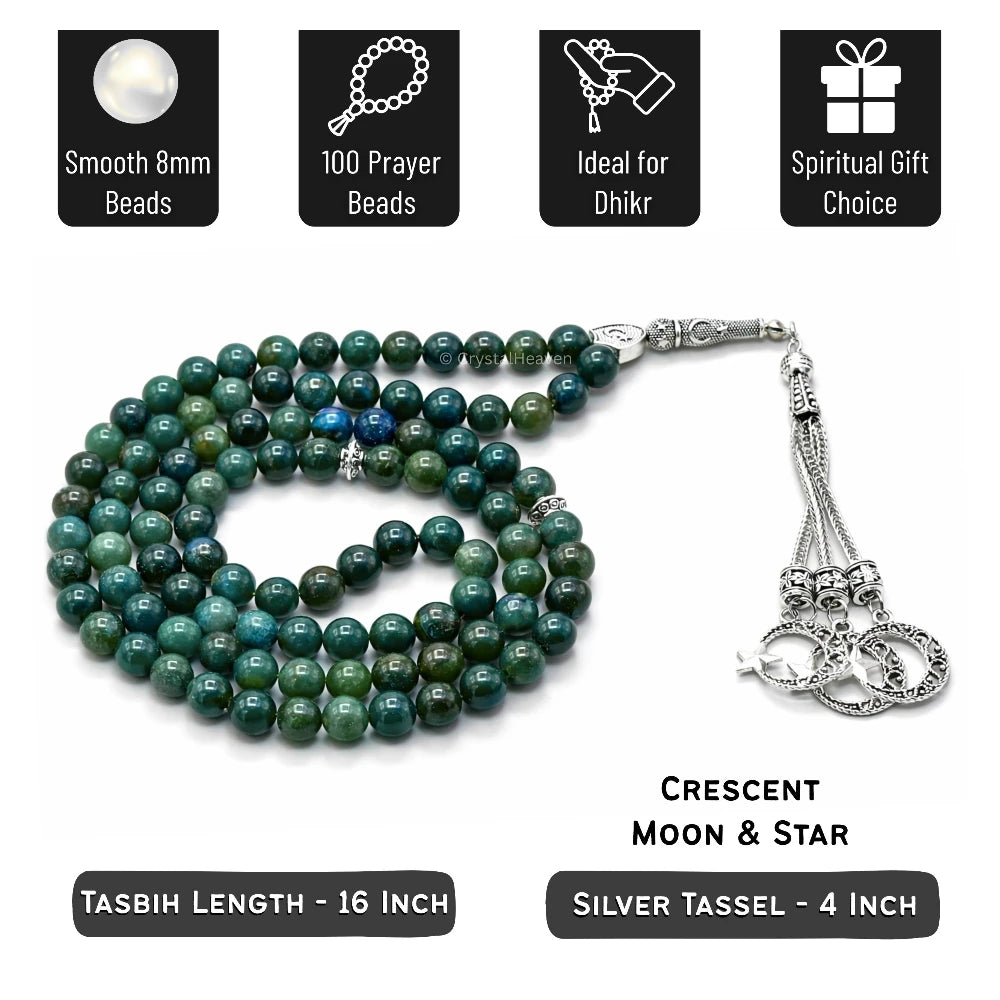 Moss Agate Crystal Tasbih (Silver)