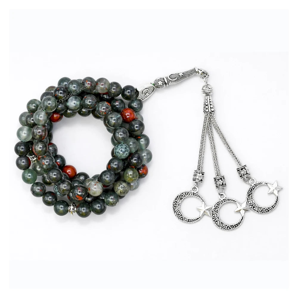 African Bloodstone Crystal Tasbih (Silver)