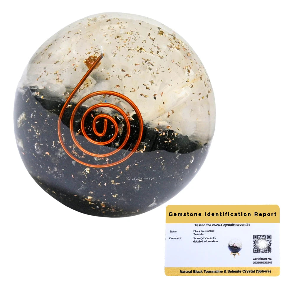 Black Tourmaline Selenite Crystal Orgonite Ball (Layer)(2.5 Inch)