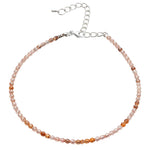 Orange Rutilated Quartz Anklet - 2mm Faceted Beads (Silver)