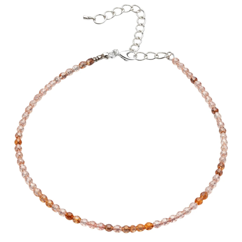 Orange Rutilated Quartz Anklet - 2mm Faceted Beads (Silver)