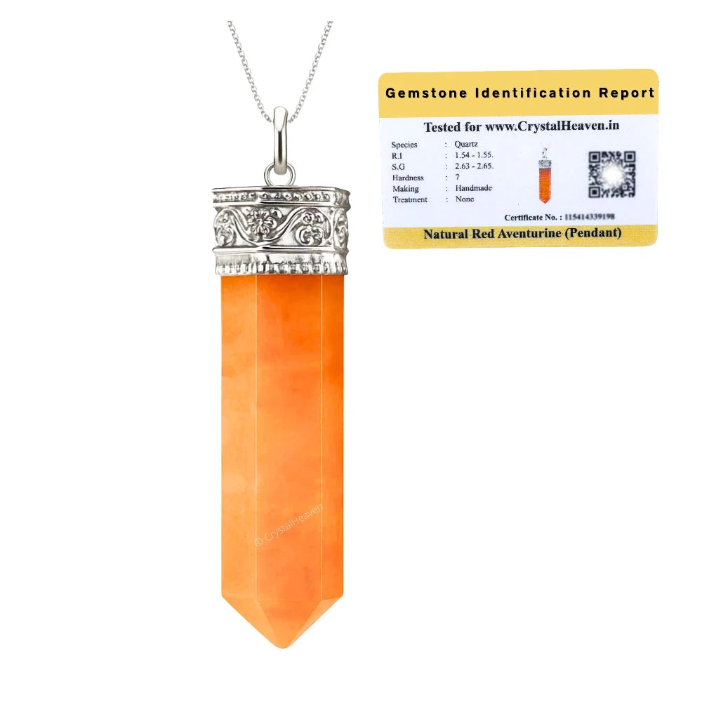 Red Aventurine Necklace - Pencil Point (Silver)