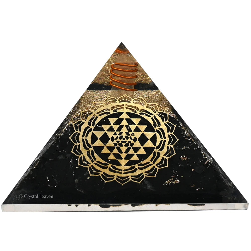 Black Tourmaline Orgone Pyramid (Round shriyantra -2)