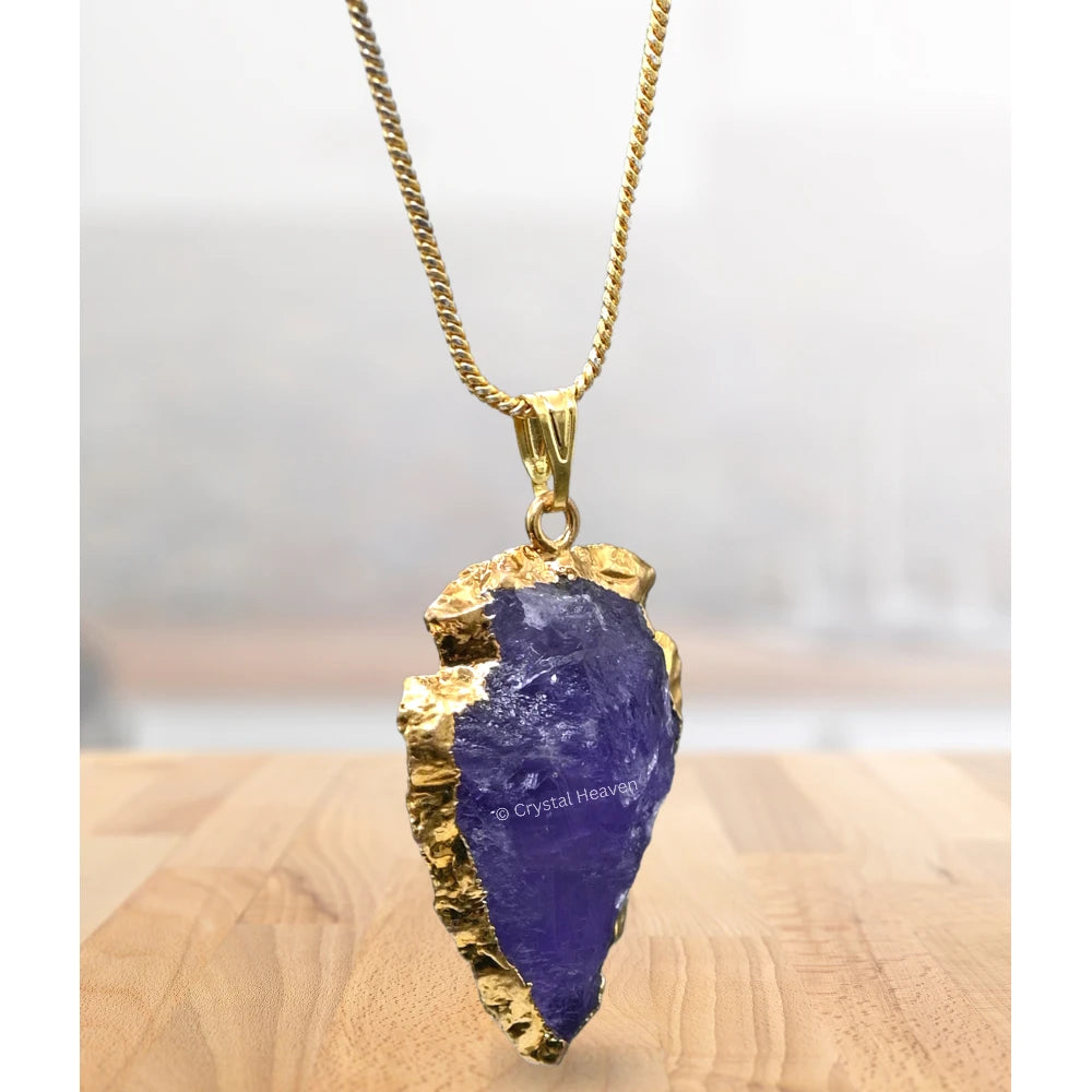 Amethyst Arrow Head Pendant - Gold Plated