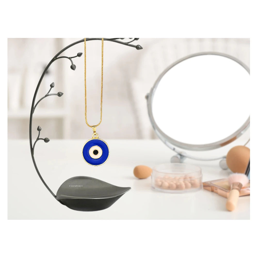 Blue Evil Eye Pendant Necklace - Round (Gold)