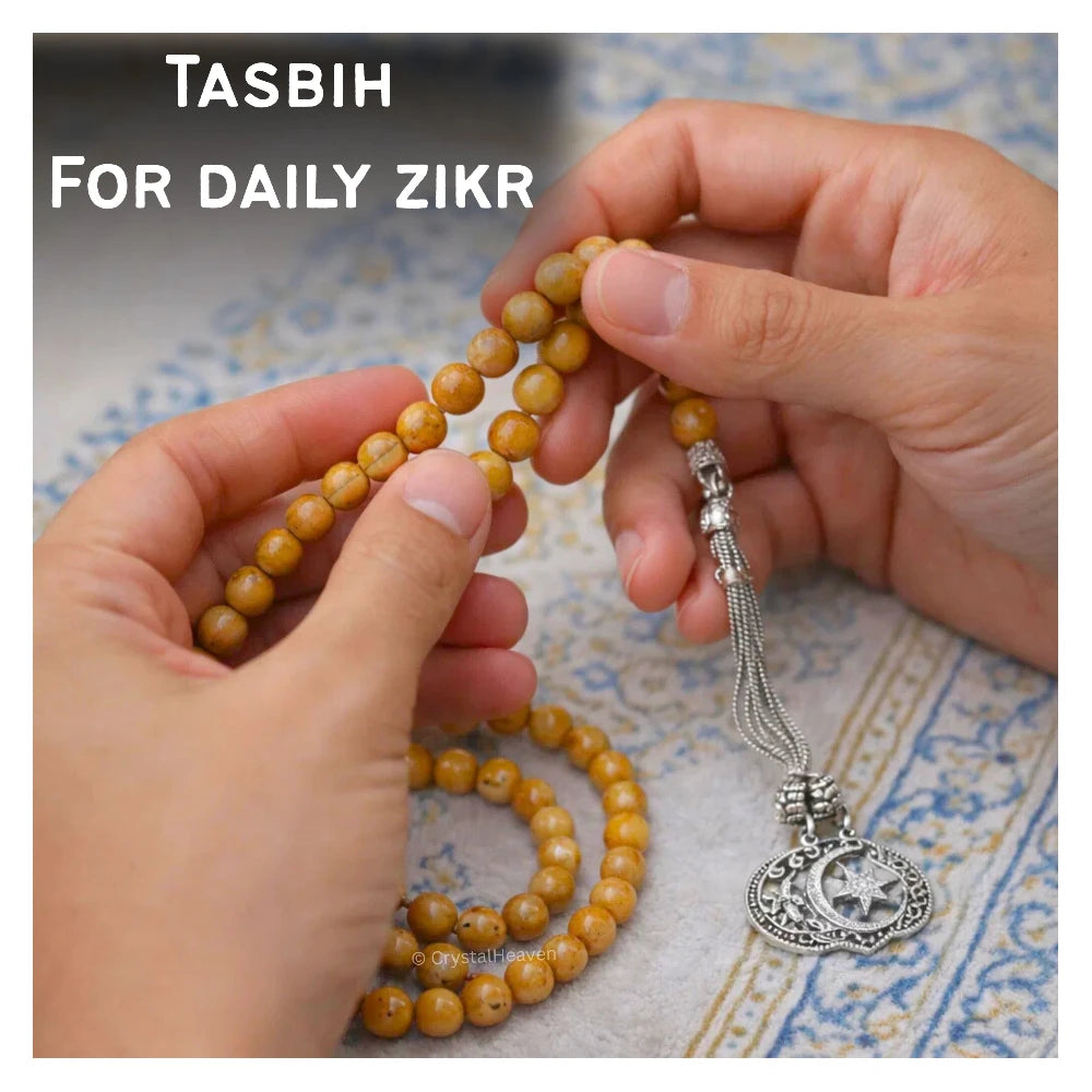 Yellow Jasper Crystal Tasbih (Silver)