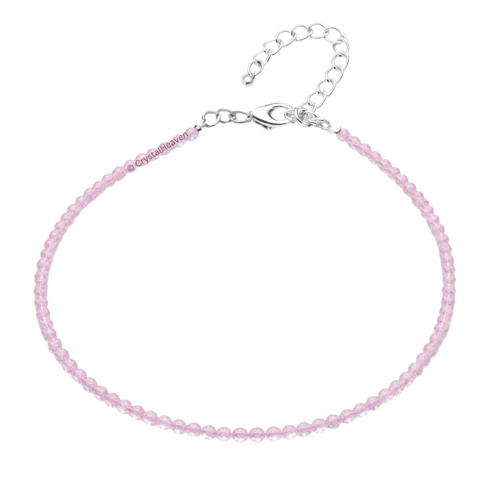 Rose Quartz Anklet - 2mm Faceted Beads (Silver)
