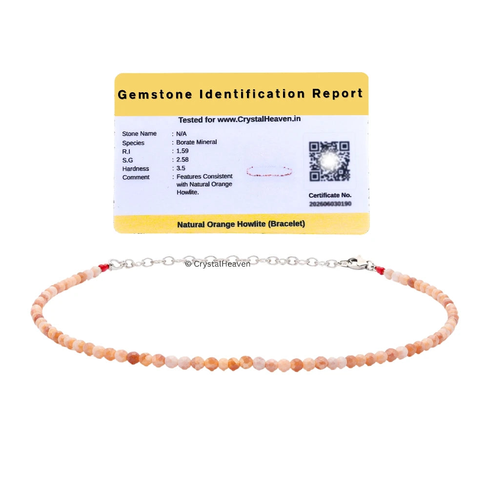 Orange Howlite Bracelets - 2mm Faceted Beads (Silver)