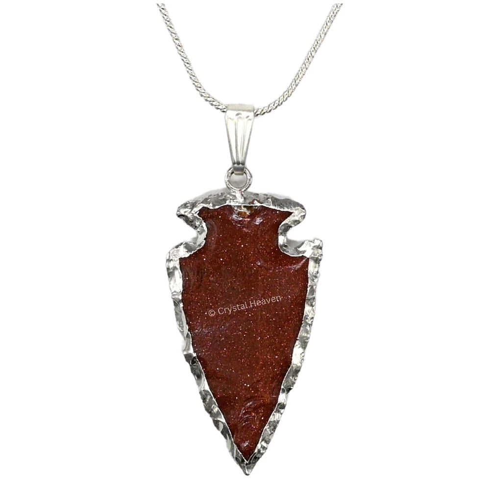 Red Goldstone Arrow Head Pendant - Silver Plated