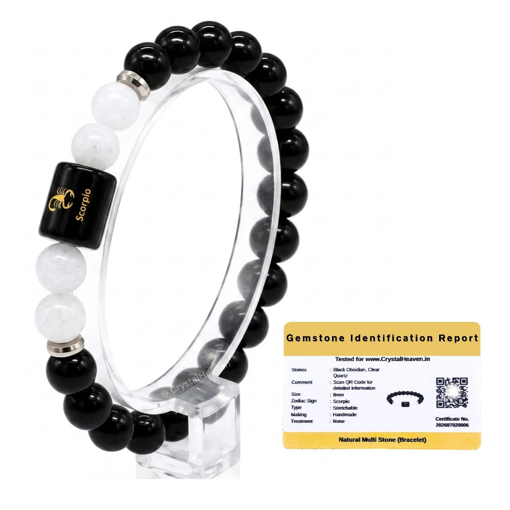 Scorpio Bracelet (वृश्चिक राशि) - Black Obsidian & Milky Quartz