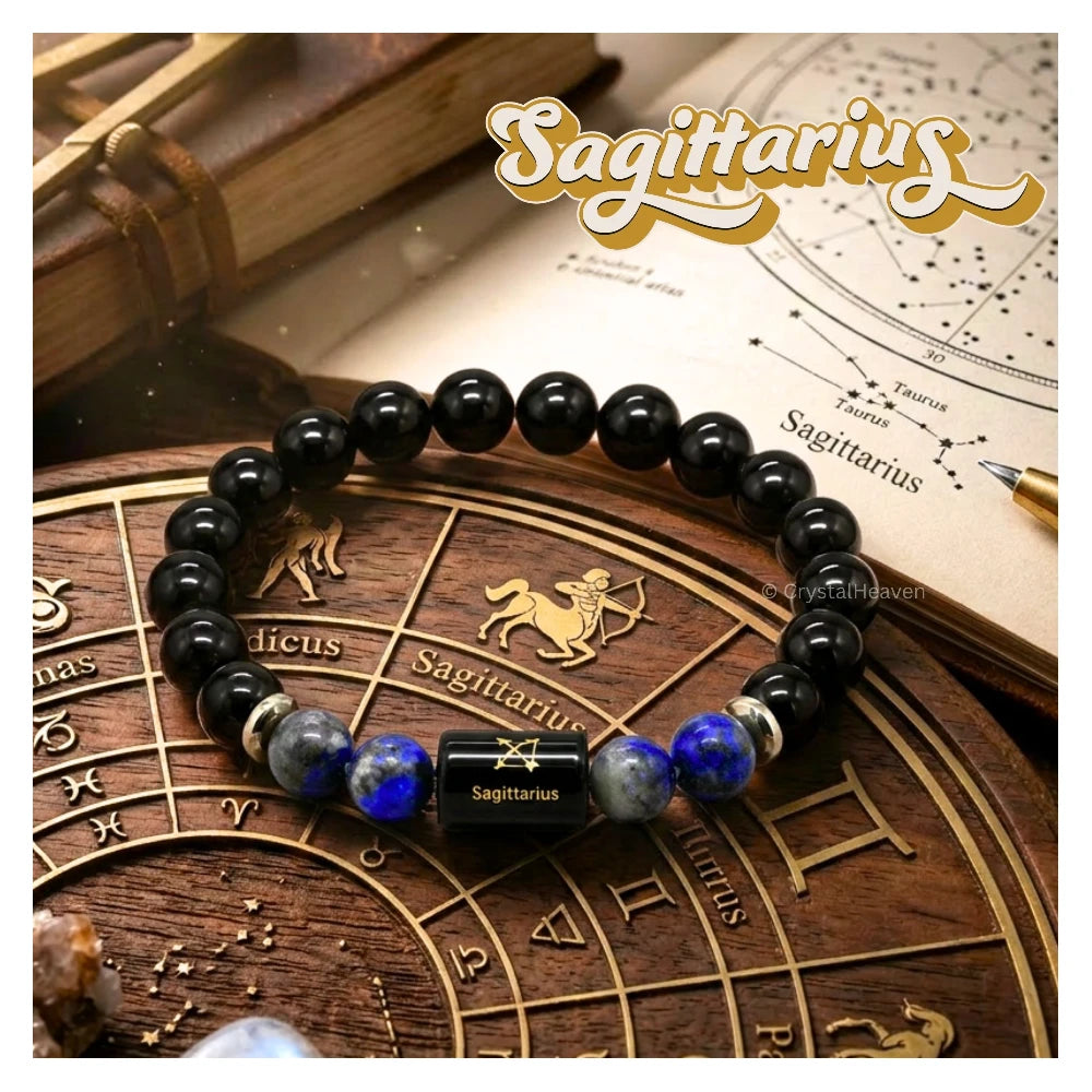 Sagittarius Bracelet (धनु राशि) - Black Obsidian & Lapis Lazuli