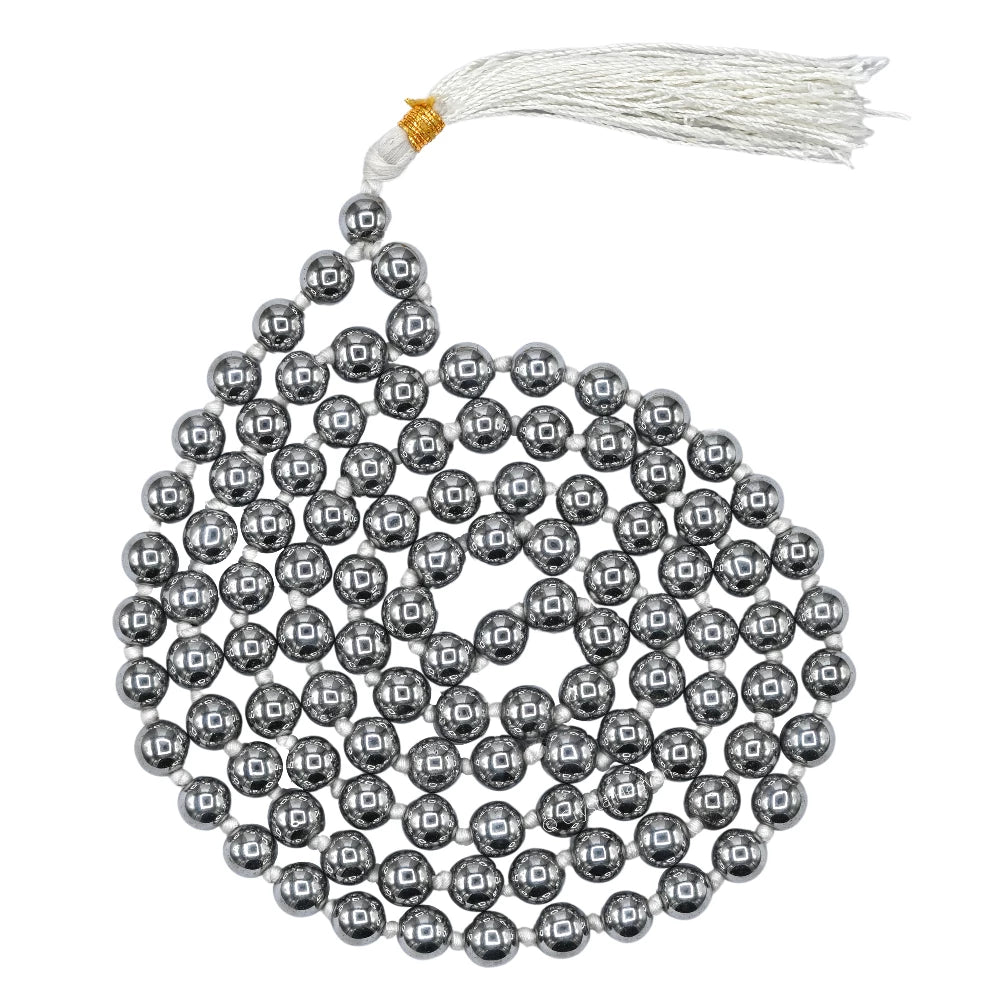 Silver Hematite Japa Mala (Hand Knotted)