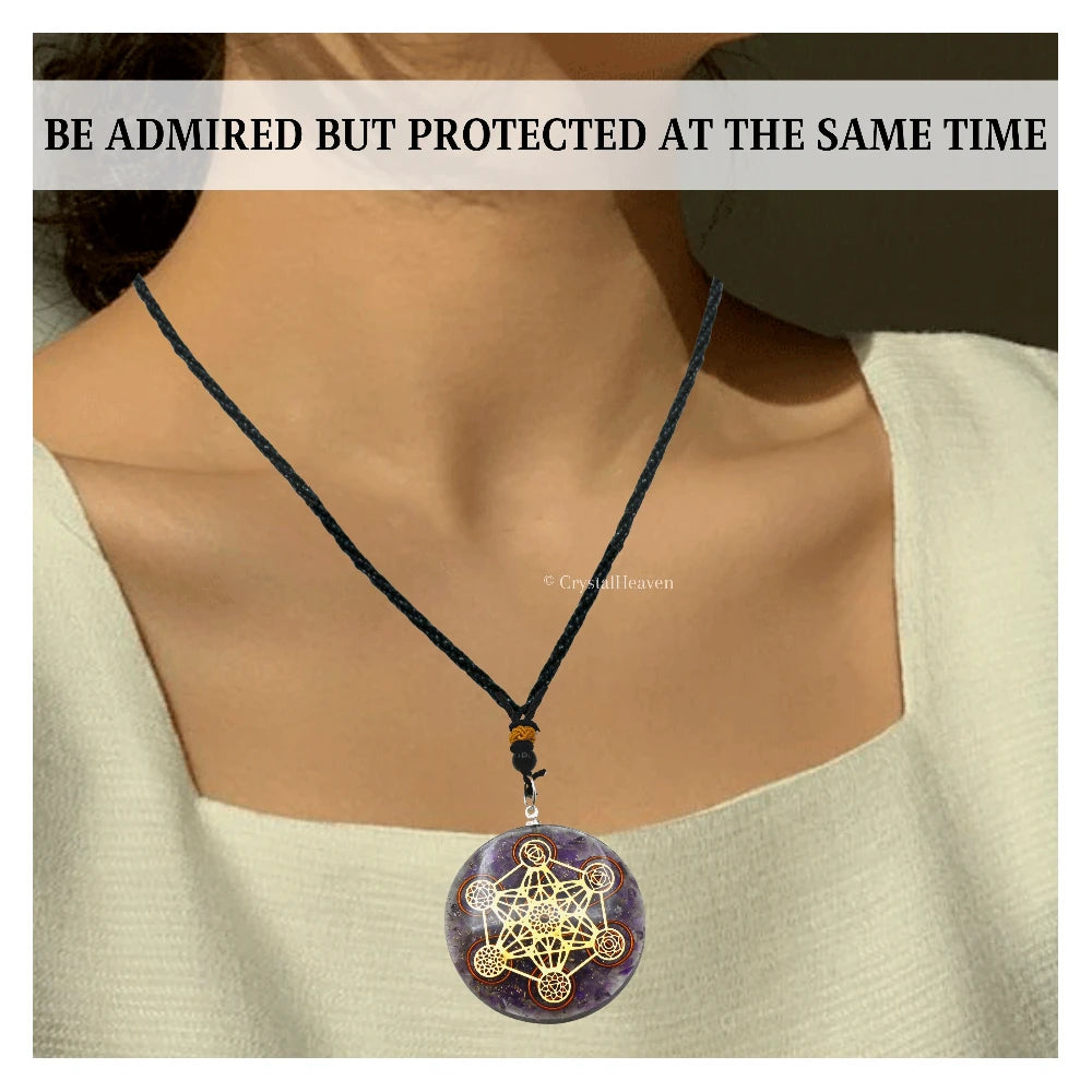 Amethyst Crystal Orgone Pendant - Chakra Metatron Cube