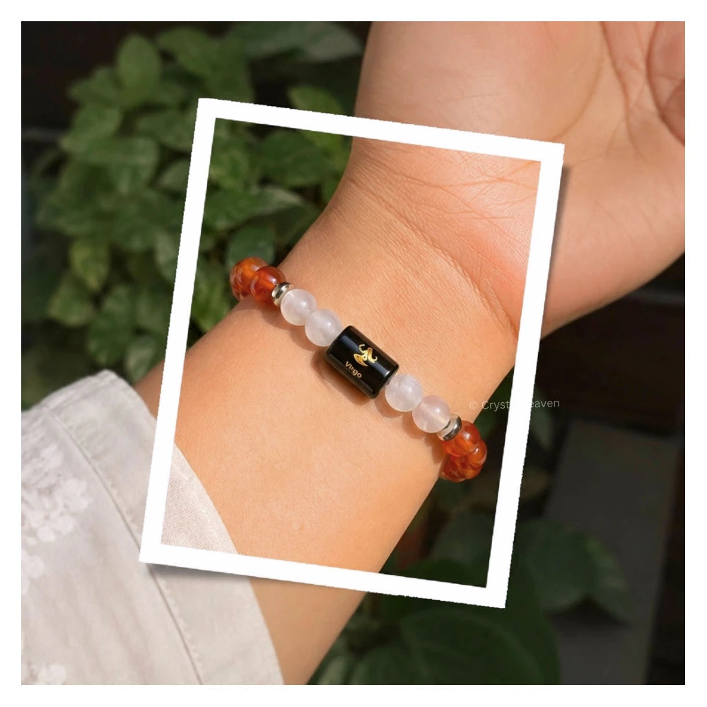 Virgo Bracelet (कन्या राशि) - Carnelian & Milky Quartz