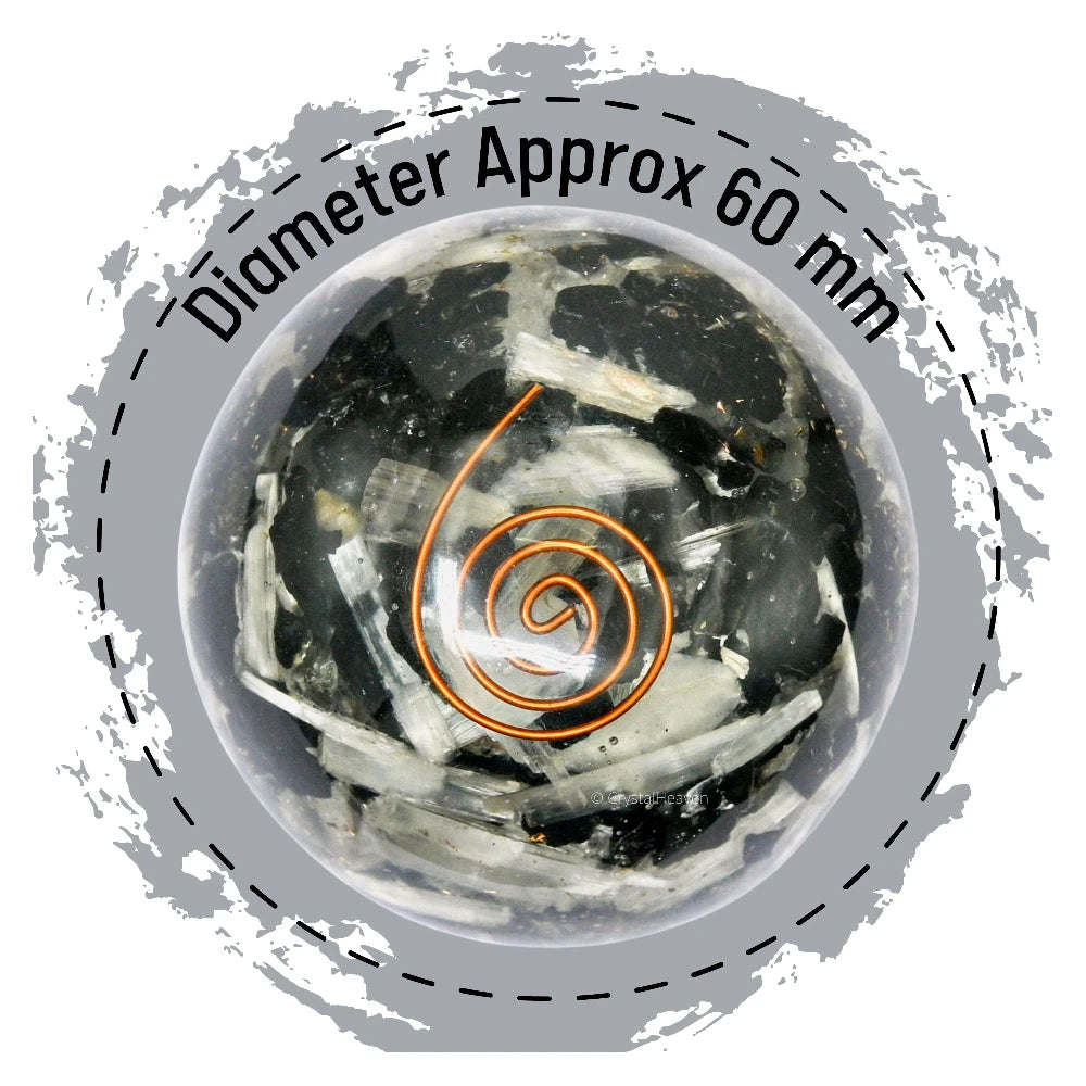 Black Tourmaline Selenite Crystal Orgonite Ball (2.5 Inch)