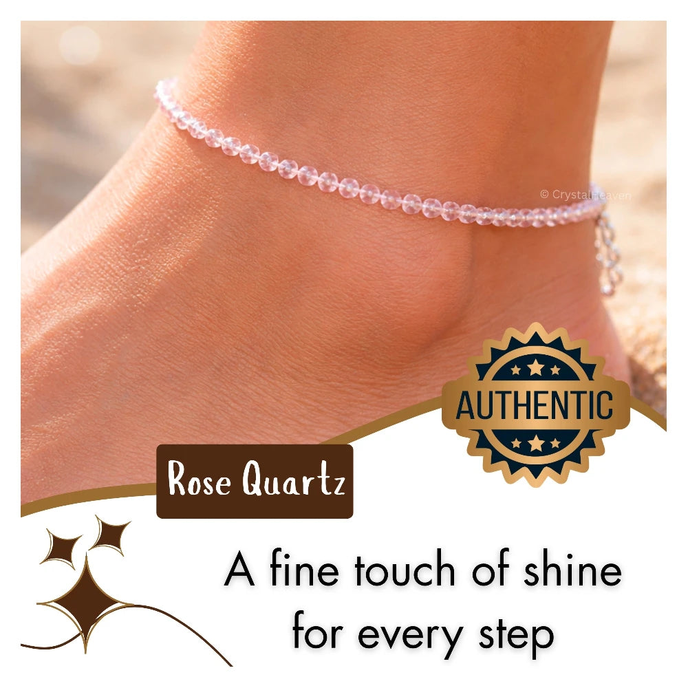 Rose Quartz Anklet - 2mm Faceted Beads (Silver)