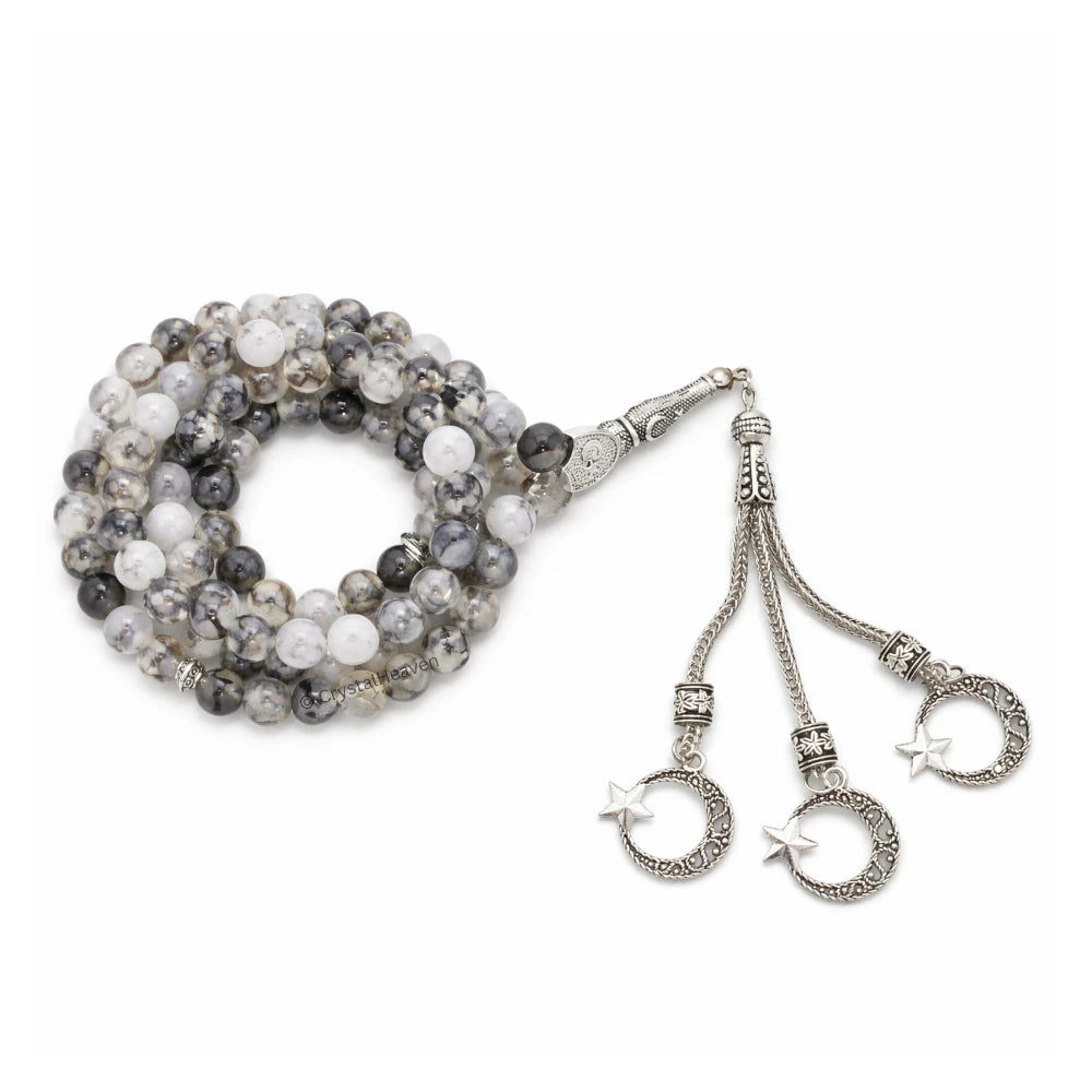 Dragon Vein Agate Crystal Tasbih (Silver)