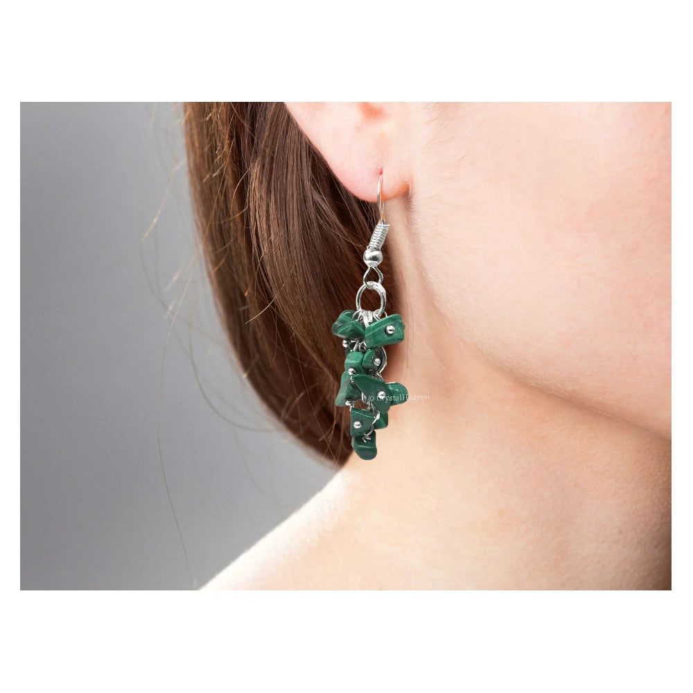 Malachite Crystal Earrings (Silver)