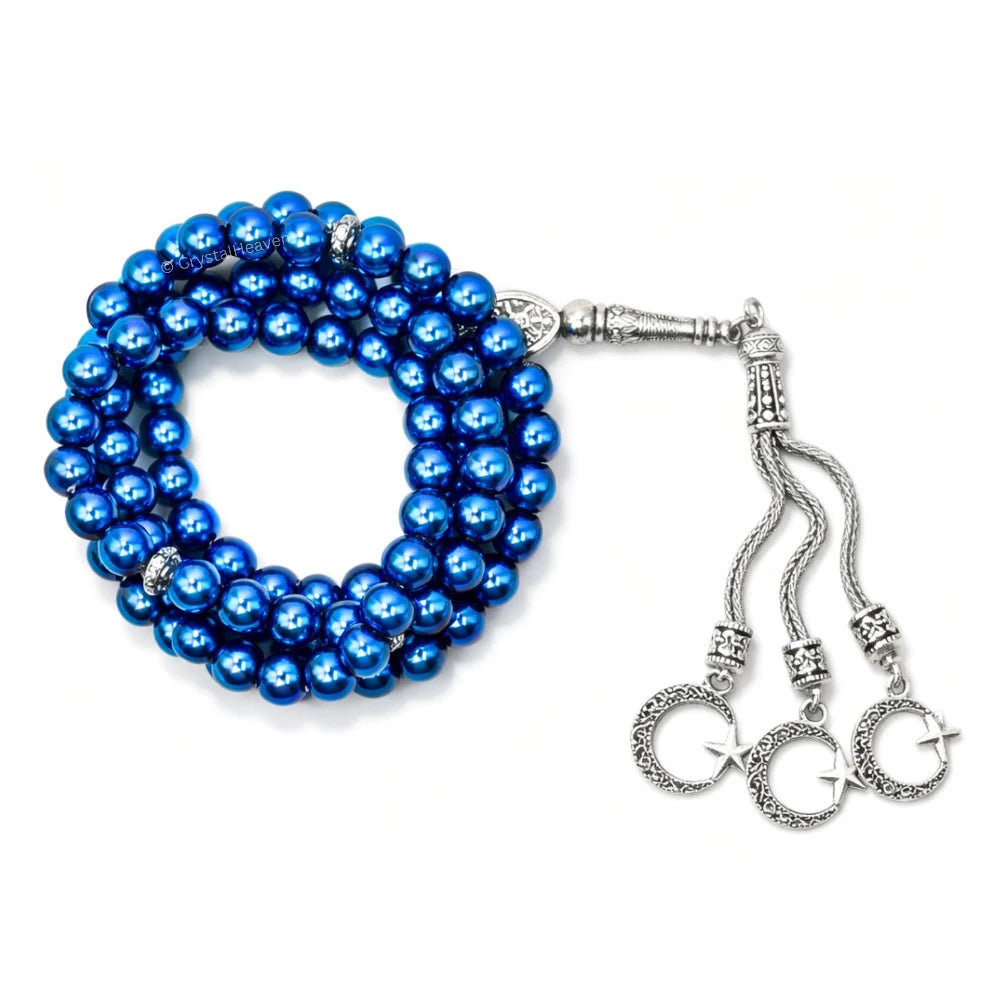Blue Hematite Crystal Tasbih (Silver)