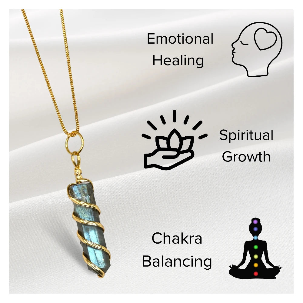 Labradorite Necklace - Spiral Pencil Point (Gold)