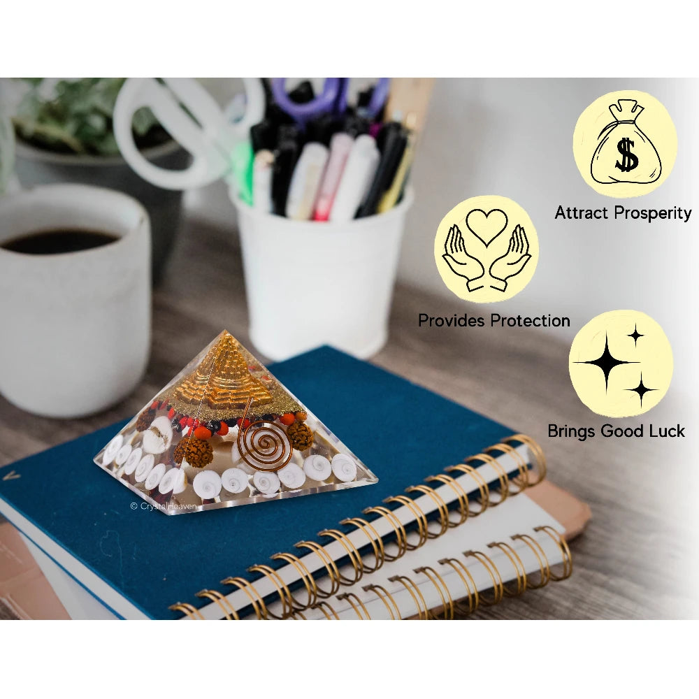 Laxmi Wealth Pyramid - Shree Yantra, Gomati Chakra, Rudraksha, Kodi (Regular)