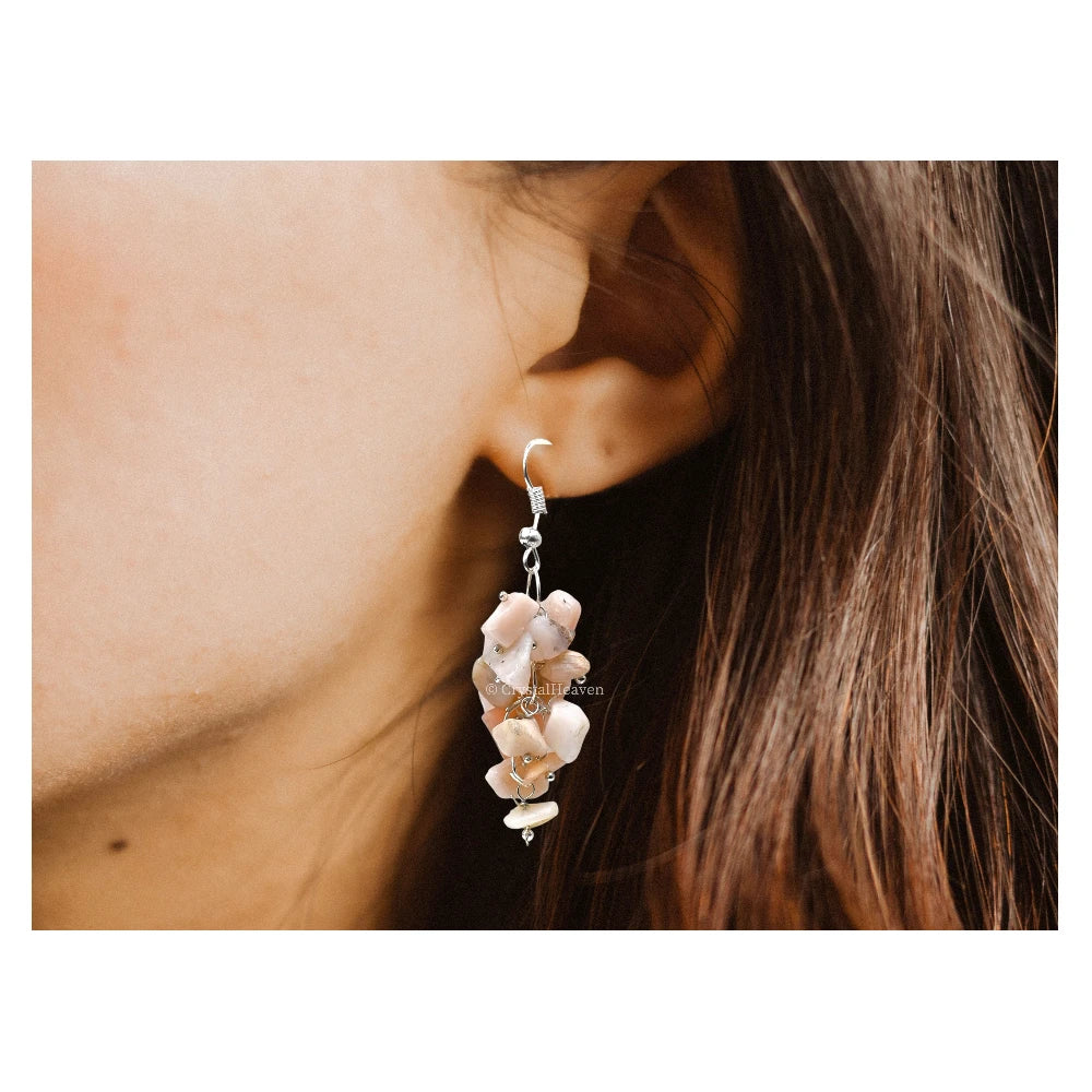 Pink Opal Crystal Earrings (Silver)