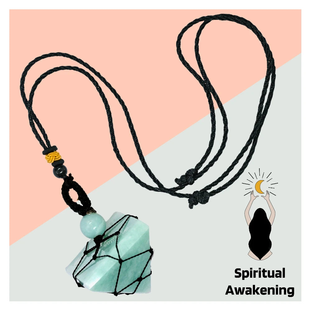Amazonite Pyramid Macrame Pendant Necklace