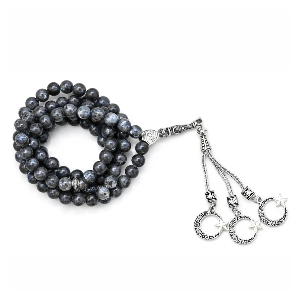 Larvikite Crystal Tasbih (Silver)