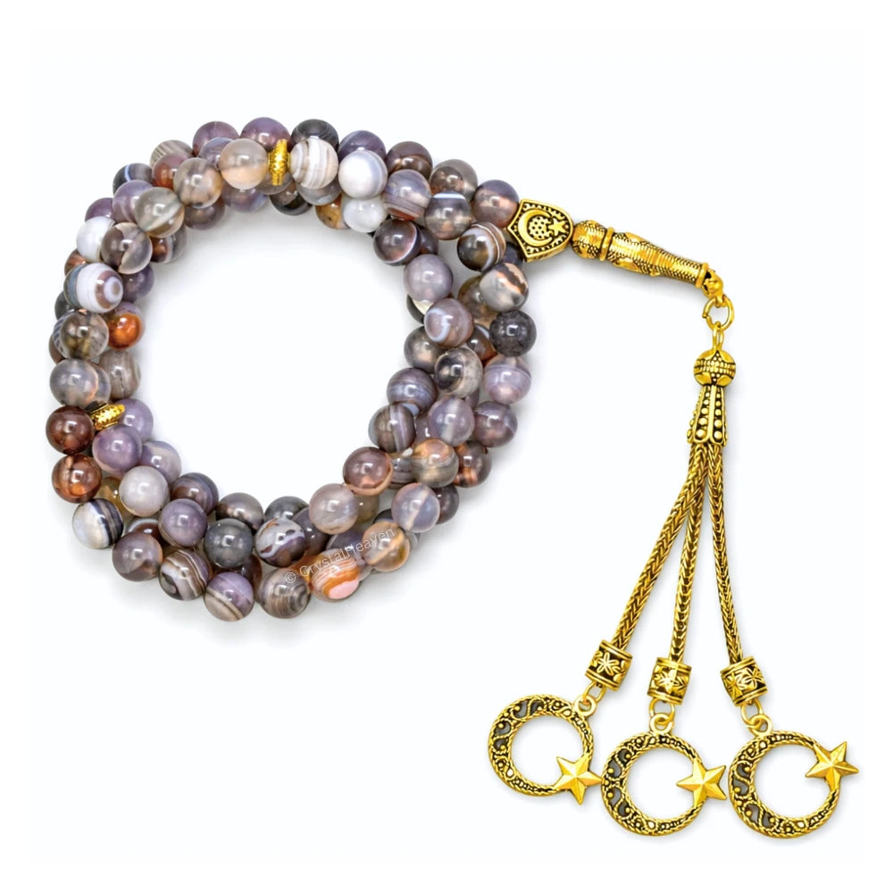Botswana Agate Crystal Tasbih (Gold)