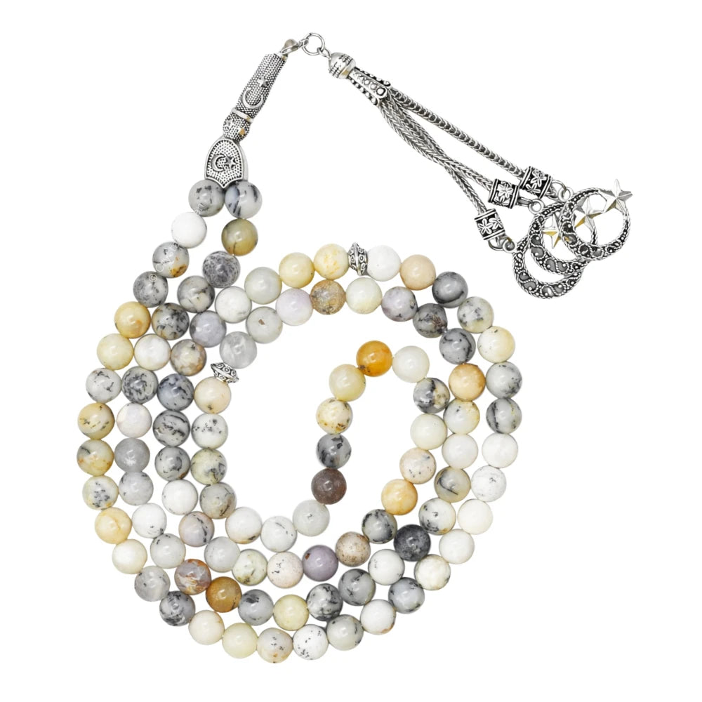 Dendrite Opal Crystal Tasbih (Silver)