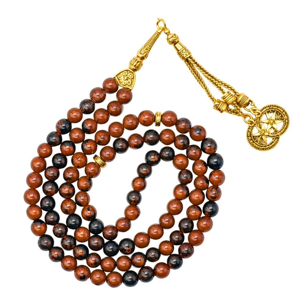 Mahogany Obsidian Crystal Tasbih (Gold)