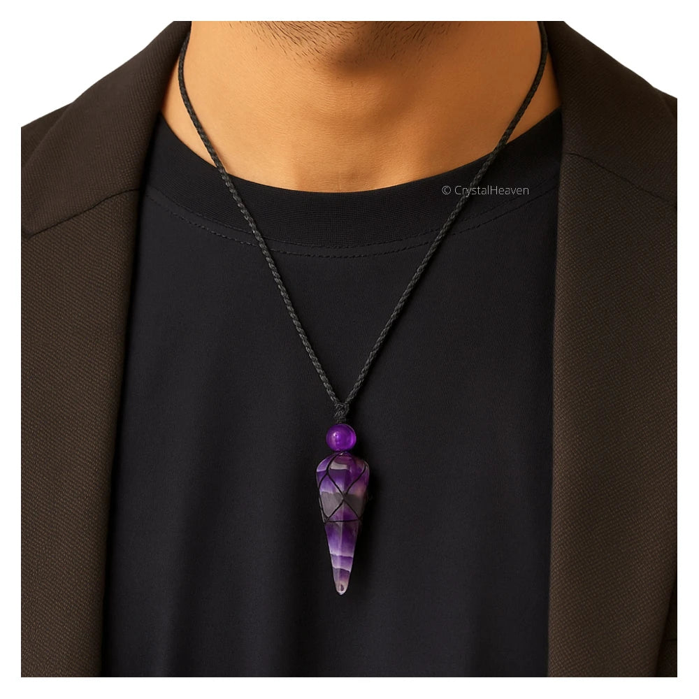 Multi Fluorite Pendulum Pendant Necklace (Macrame)