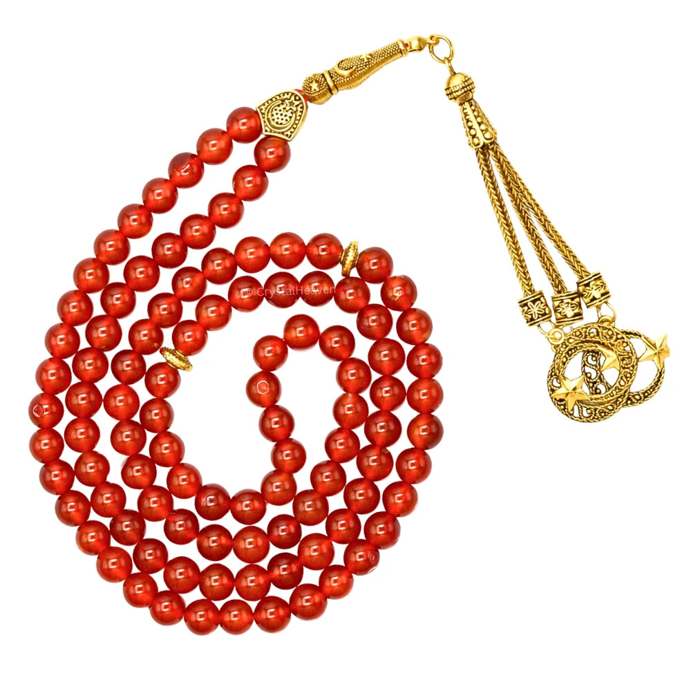 Red Onyx Crystal Tasbih (Gold)