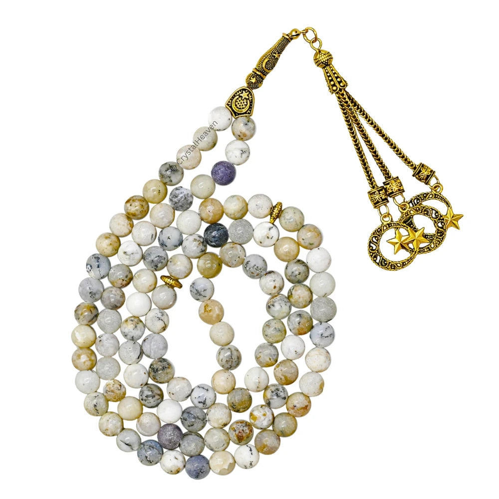 Dendrite Opal Crystal Tasbih (Gold)