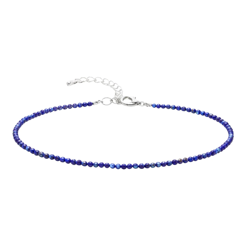 Lapis Lazuli Anklet - 2mm Faceted Beads (Silver)