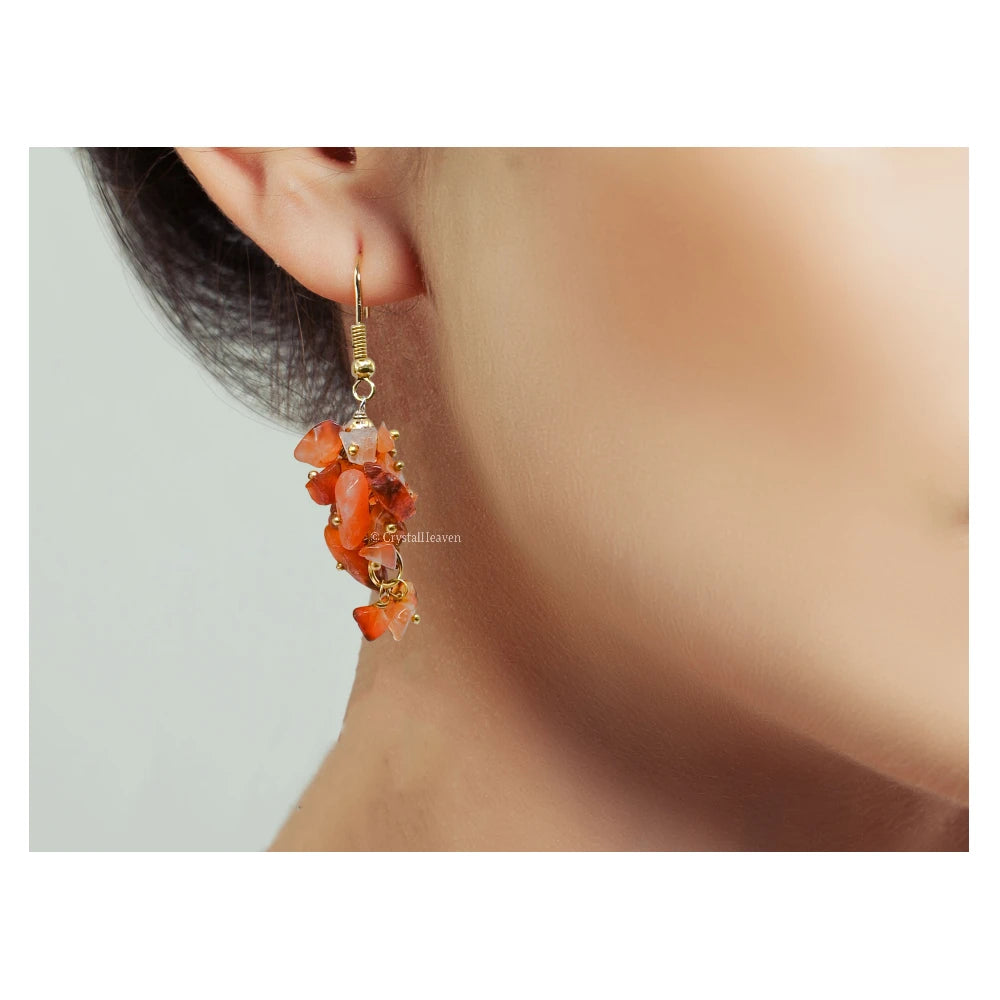 Carnelian Crystal Earrings (Gold)