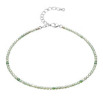 Green Amethyst Anklet - 2mm Faceted Beads (Silver)
