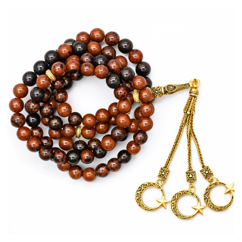 Mahogany Obsidian Crystal Tasbih (Gold)