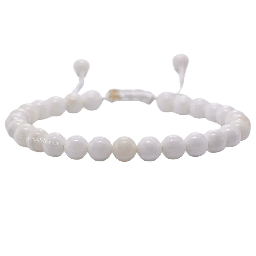 White Moonstone Healing Crystal Bracelets - 6mm Beads (Adjustable)