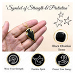Black Obsidian Arrow Head Pendant - Gold Plated