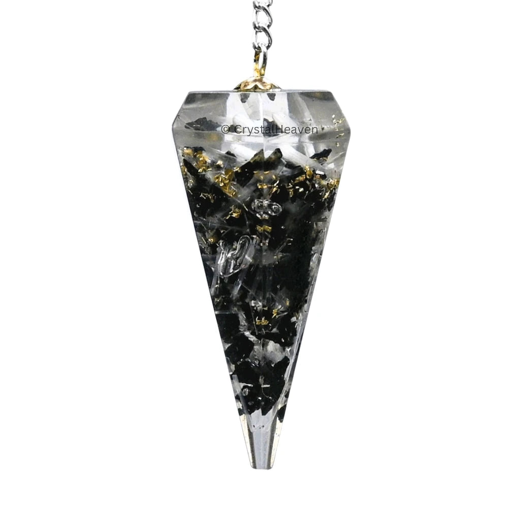 Black Tourmaline Selenite Crystal Orgone Pendulum