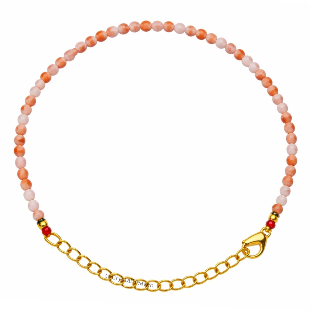 Orange Howlite Bracelets - 2mm Faceted Beads (Gold)