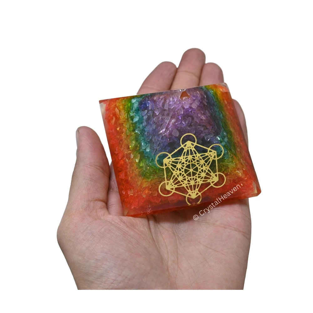 7 Chakra Onyx Orgone Pyramid (Mrtatron Cube)