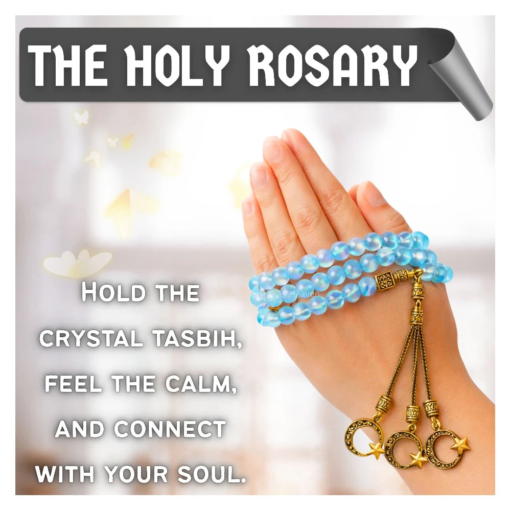Blue Mermaid Glass Crystal Tasbih (Gold)