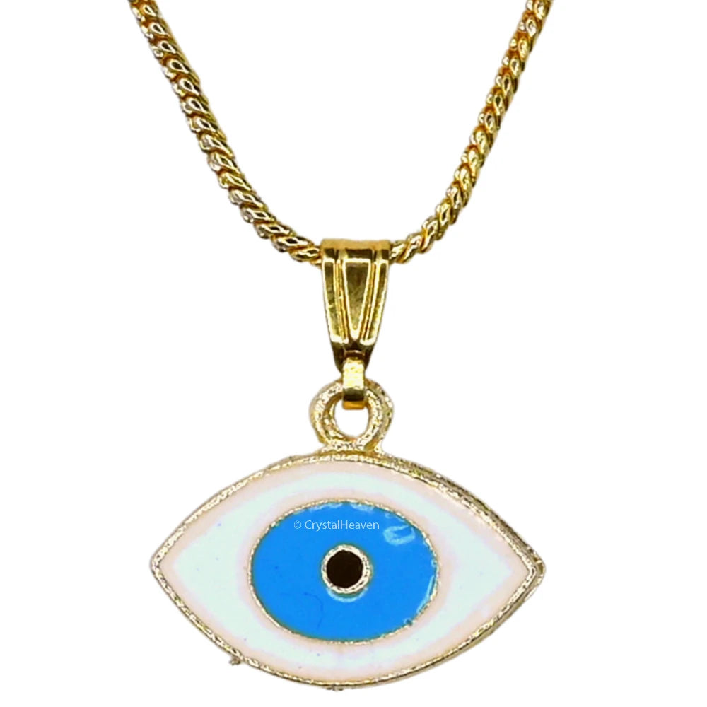 White Evil Eye Pendant Necklace (Gold)
