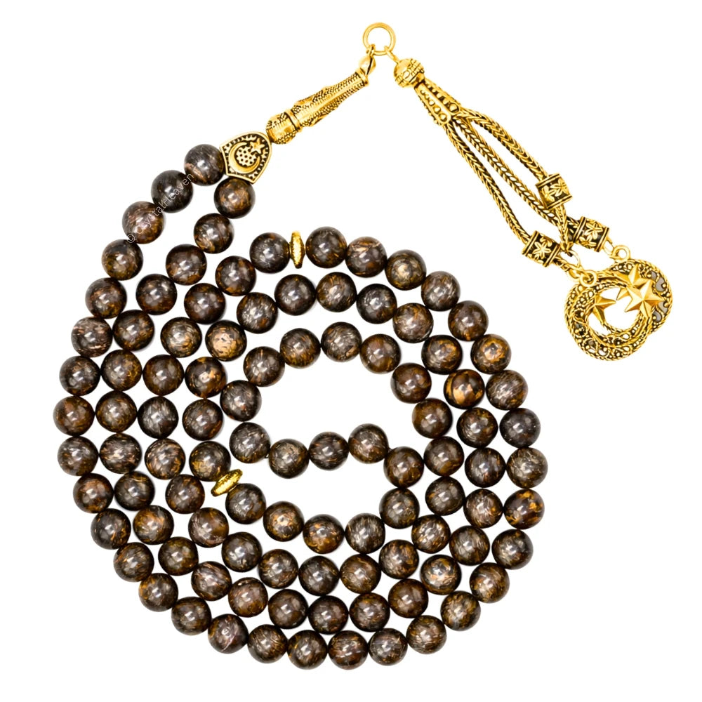 Bronzite Crystal Tasbih (Gold)