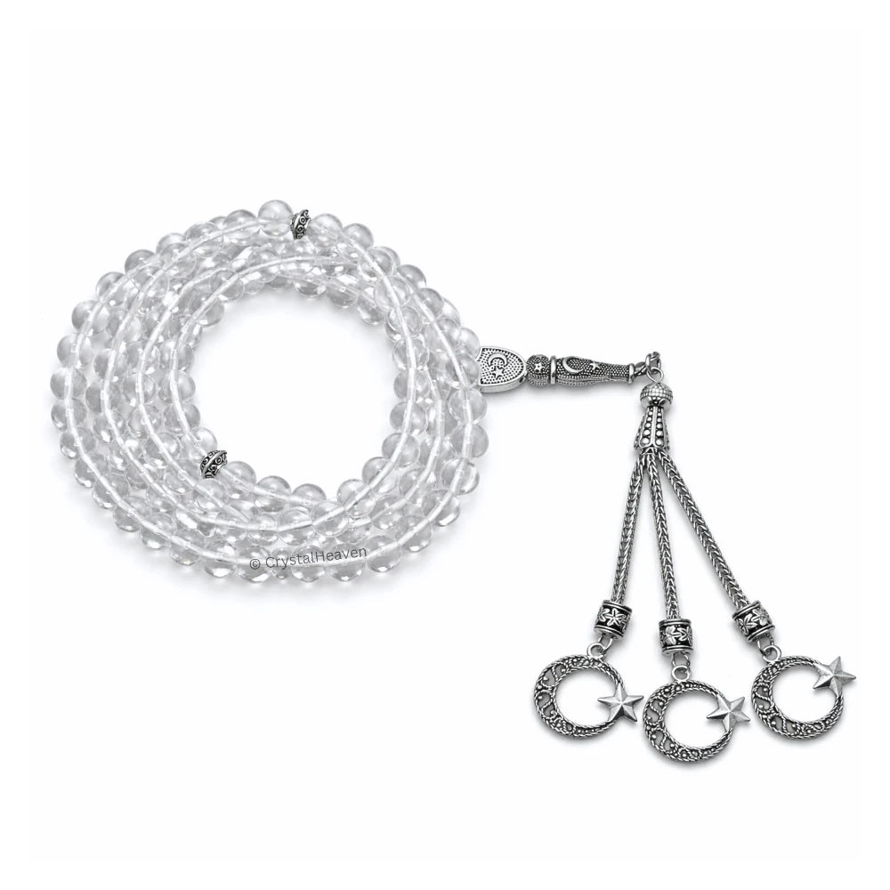 Clear Quartz Crystal Tasbih (Silver)