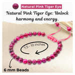 Pink Tiger Eye Healing Crystal Bracelets - 6mm Beads (Adjustable)
